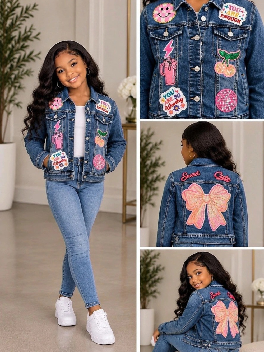 Cat & Jack Girls Denim Jacket with Patches